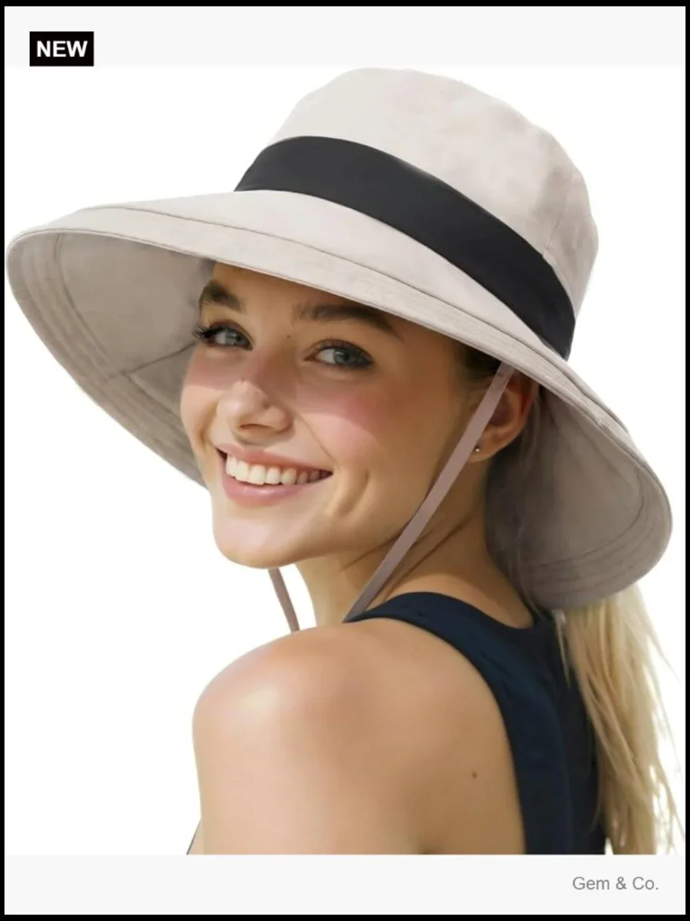Women's Wide Brim Bucket Hat with Ponytail Hole, UPF 50+ Sun Protection,